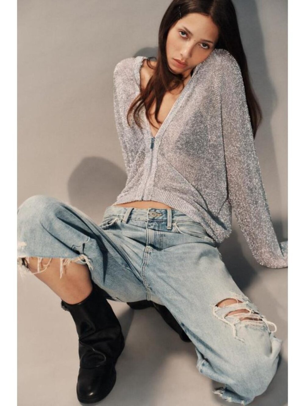 ZARA TRF RIPPED MID-RISE DENIM JORTS - Picture 4 of 8